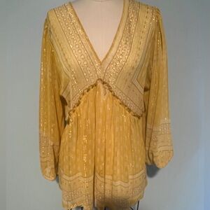 Rose + Olive Yellow Peasant Long Sleeve Top